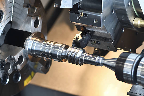 metalworking industry. cutting tool making metal worm shaft at machining center